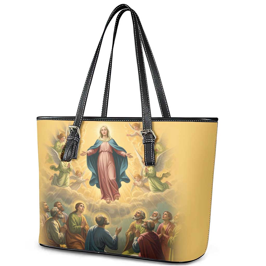 Assumption Virgin Mary to Heaven Leather Tote Bag Falling Asleep of the Mother of God - Wonder Print Shop