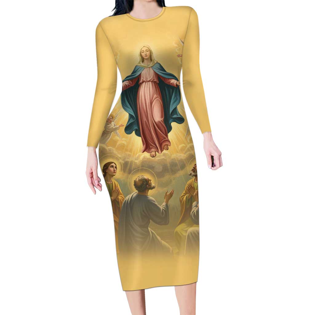 Assumption Virgin Mary to Heaven Long Sleeve Bodycon Dress Falling Asleep of the Mother of God - Wonder Print Shop