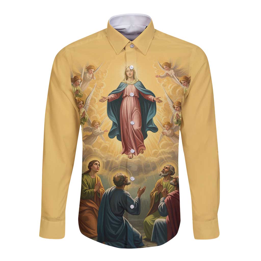 Assumption Virgin Mary to Heaven Long Sleeve Button Shirt Falling Asleep of the Mother of God - Wonder Print Shop