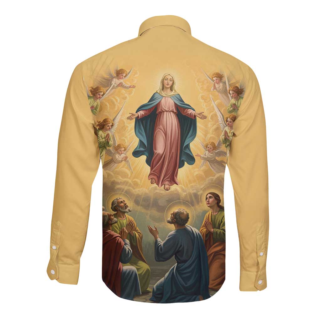 Assumption Virgin Mary to Heaven Long Sleeve Button Shirt Falling Asleep of the Mother of God - Wonder Print Shop