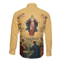Assumption Virgin Mary to Heaven Long Sleeve Button Shirt Falling Asleep of the Mother of God - Wonder Print Shop