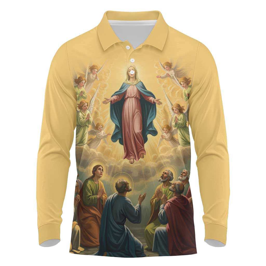 Assumption Virgin Mary to Heaven Long Sleeve Polo Shirt Falling Asleep of the Mother of God - Wonder Print Shop