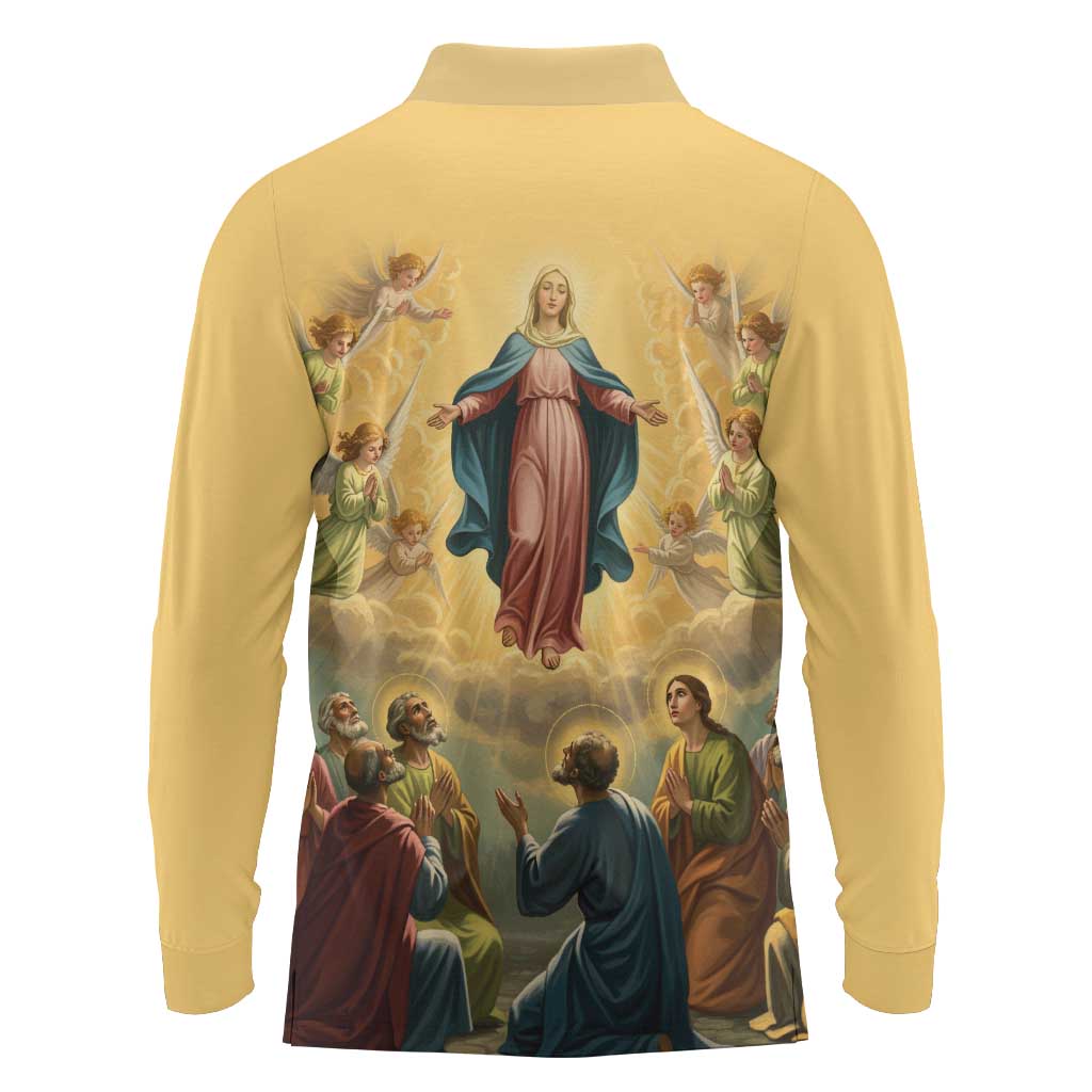 Assumption Virgin Mary to Heaven Long Sleeve Polo Shirt Falling Asleep of the Mother of God - Wonder Print Shop