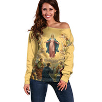 Assumption Virgin Mary to Heaven Off Shoulder Sweater Falling Asleep of the Mother of God - Wonder Print Shop