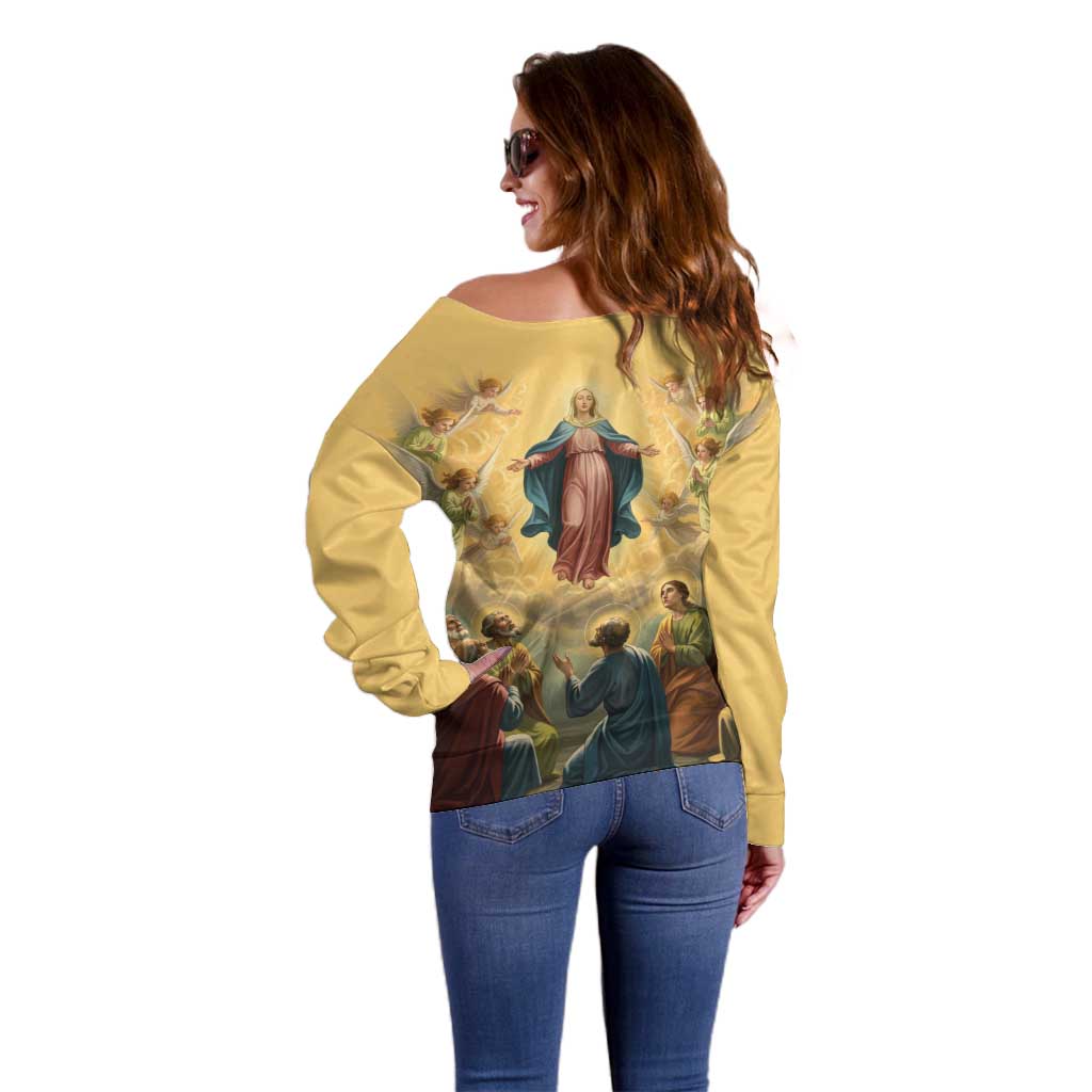 Assumption Virgin Mary to Heaven Off Shoulder Sweater Falling Asleep of the Mother of God - Wonder Print Shop