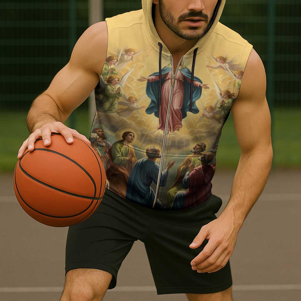 Assumption Virgin Mary to Heaven Sleeveless Zip Hoodie Falling Asleep of the Mother of God - Wonder Print Shop