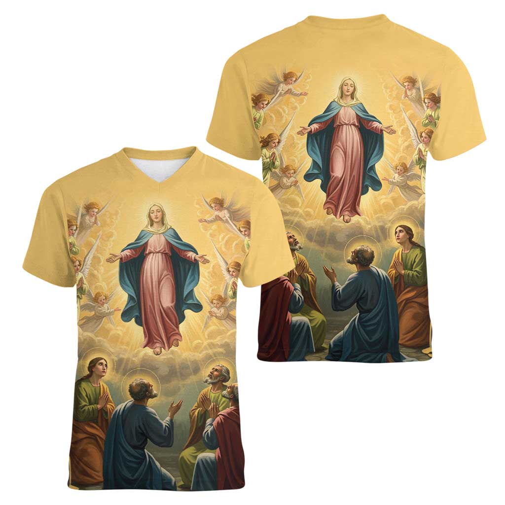 Assumption Virgin Mary to Heaven Women V-Neck T-Shirt Falling Asleep of the Mother of God - Wonder Print Shop