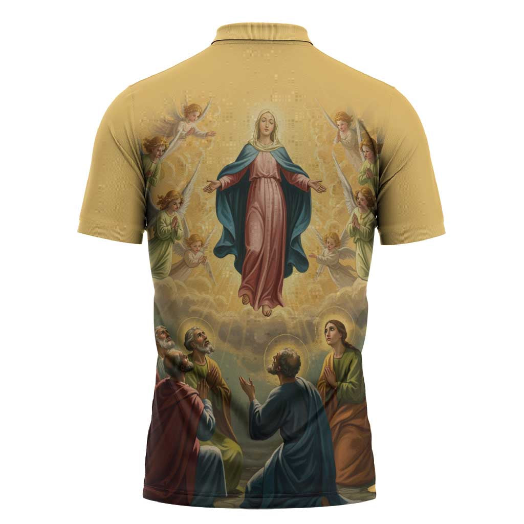 Assumption Virgin Mary to Heaven Zipper Polo Shirt Falling Asleep of the Mother of God - Wonder Print Shop