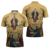 Assumption Virgin Mary to Heaven Zipper Polo Shirt Falling Asleep of the Mother of God - Wonder Print Shop