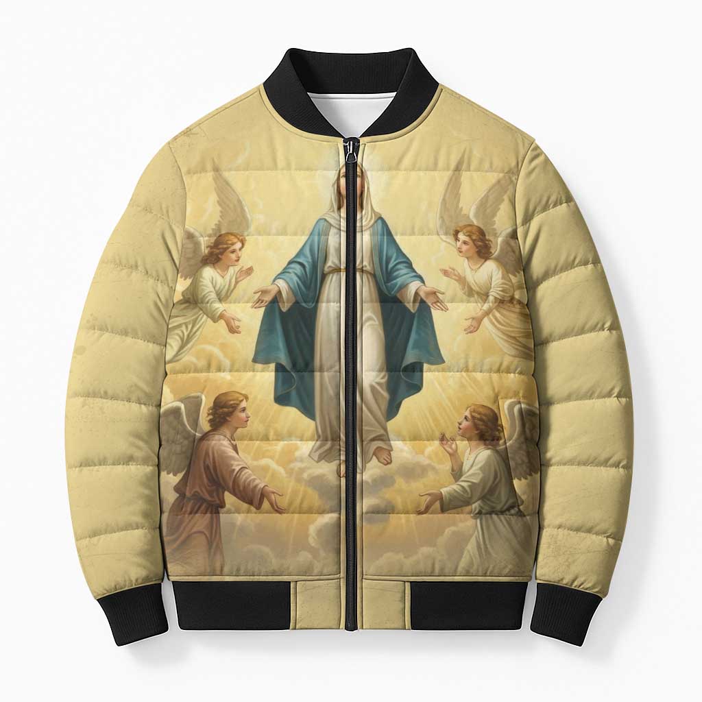 Blessed Virgin Mary Bomber Puffer Jacket Falling Asleep of the Mother of God - Wonder Print Shop