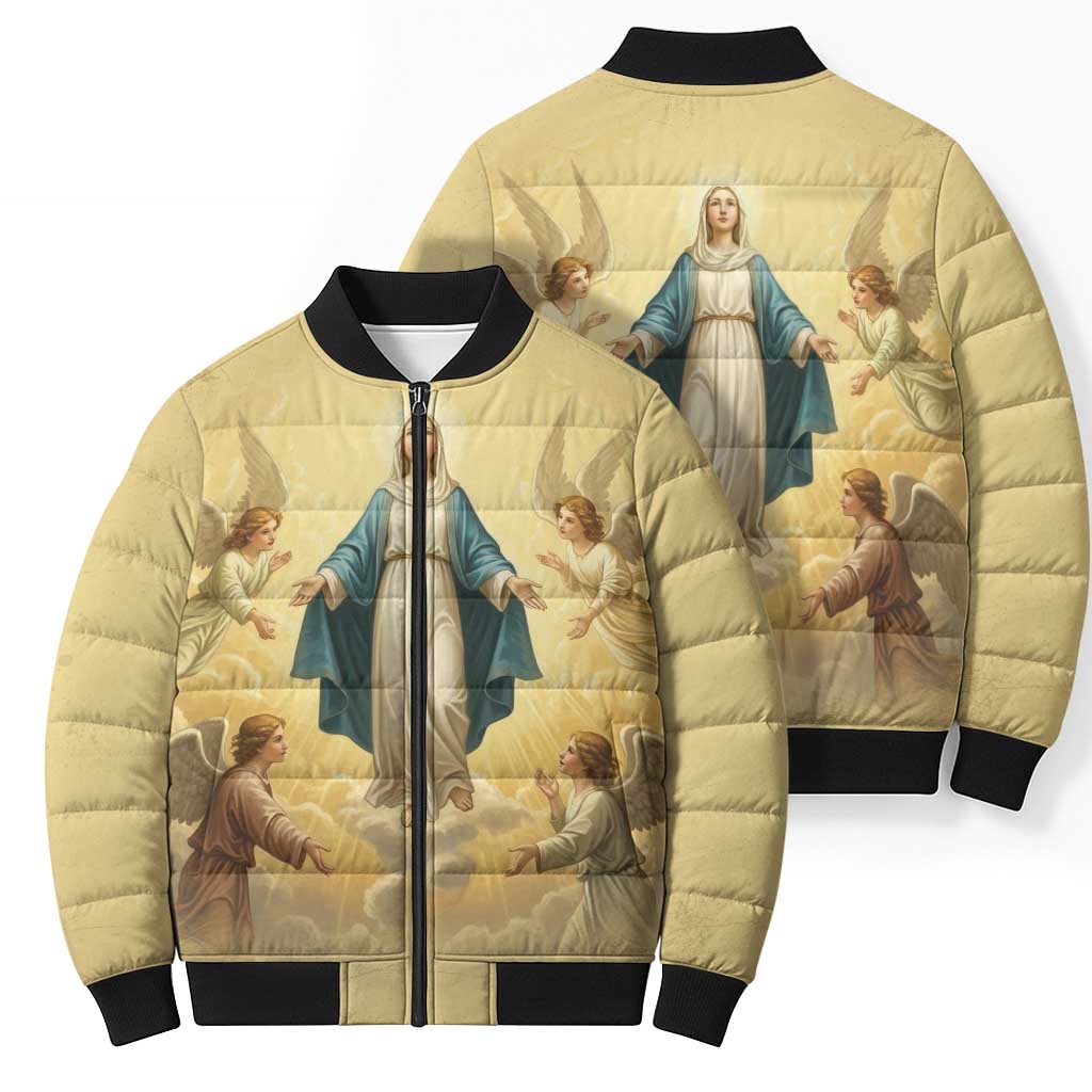 Blessed Virgin Mary Bomber Puffer Jacket Falling Asleep of the Mother of God - Wonder Print Shop