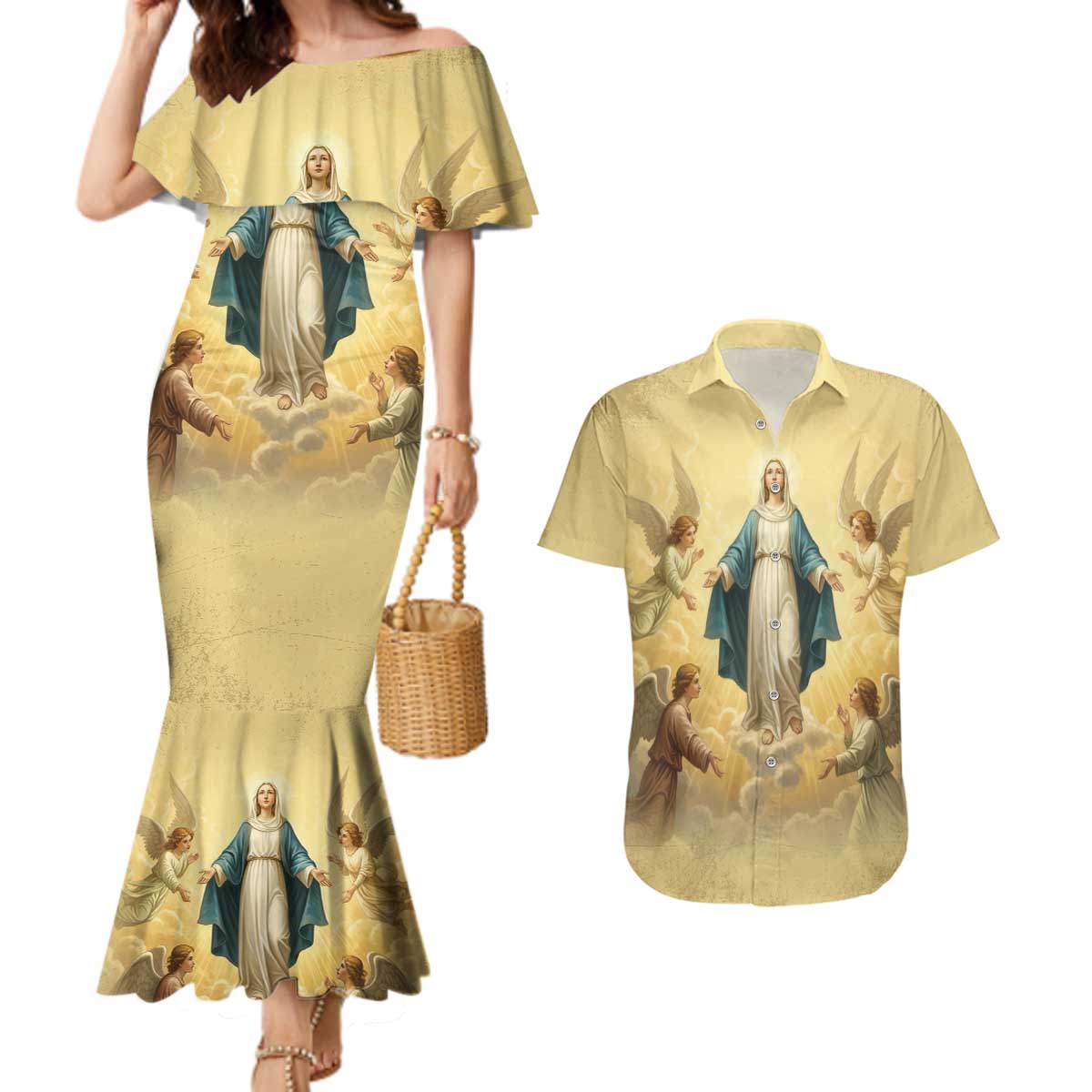 Blessed Virgin Mary Couples Matching Mermaid Dress and Hawaiian Shirt Falling Asleep of the Mother of God - Wonder Print Shop