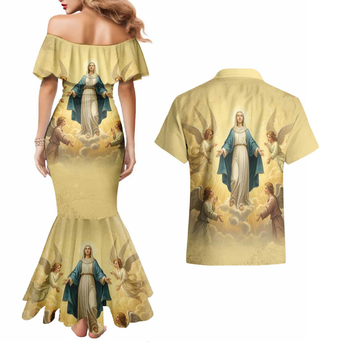 Blessed Virgin Mary Couples Matching Mermaid Dress and Hawaiian Shirt Falling Asleep of the Mother of God - Wonder Print Shop