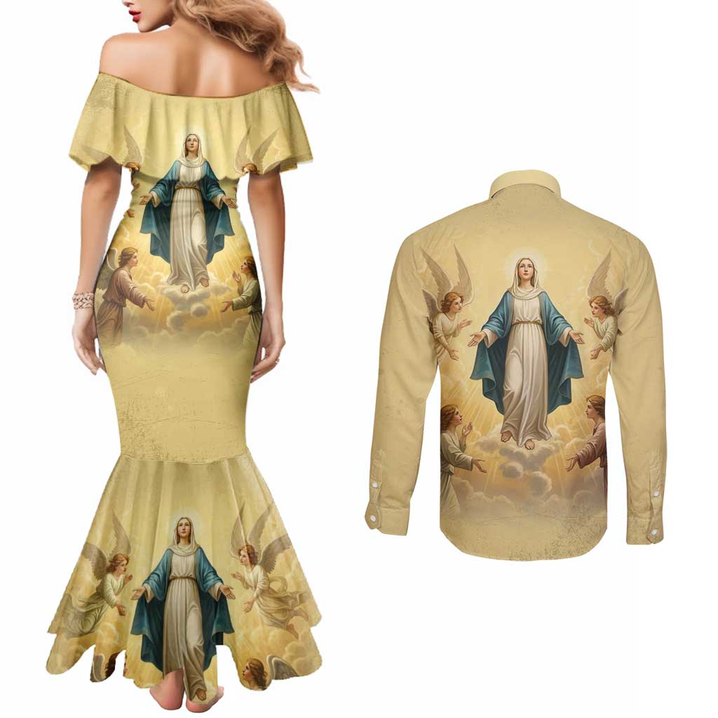 Blessed Virgin Mary Couples Matching Mermaid Dress and Long Sleeve Button Shirt Falling Asleep of the Mother of God - Wonder Print Shop