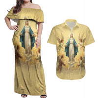 Blessed Virgin Mary Couples Matching Off Shoulder Maxi Dress and Hawaiian Shirt Falling Asleep of the Mother of God - Wonder Print Shop