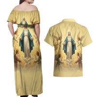 Blessed Virgin Mary Couples Matching Off Shoulder Maxi Dress and Hawaiian Shirt Falling Asleep of the Mother of God - Wonder Print Shop