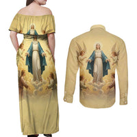 Blessed Virgin Mary Couples Matching Off Shoulder Maxi Dress and Long Sleeve Button Shirt Falling Asleep of the Mother of God - Wonder Print Shop