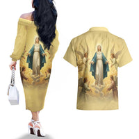 Blessed Virgin Mary Couples Matching Off The Shoulder Long Sleeve Dress and Hawaiian Shirt Falling Asleep of the Mother of God - Wonder Print Shop