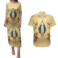 Blessed Virgin Mary Couples Matching Puletasi and Hawaiian Shirt Falling Asleep of the Mother of God - Wonder Print Shop