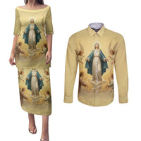 Blessed Virgin Mary Couples Matching Puletasi and Long Sleeve Button Shirt Falling Asleep of the Mother of God - Wonder Print Shop