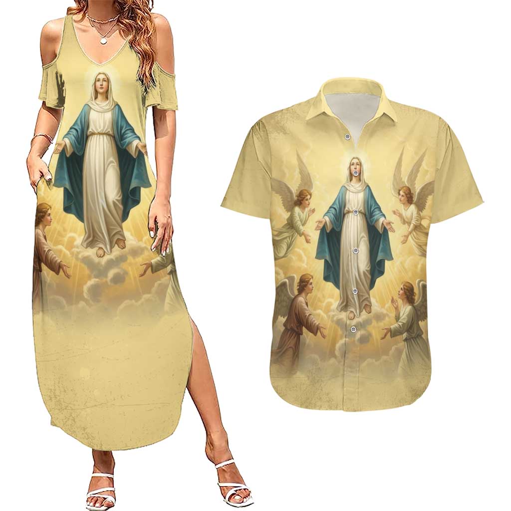 Blessed Virgin Mary Couples Matching Summer Maxi Dress and Hawaiian Shirt Falling Asleep of the Mother of God - Wonder Print Shop