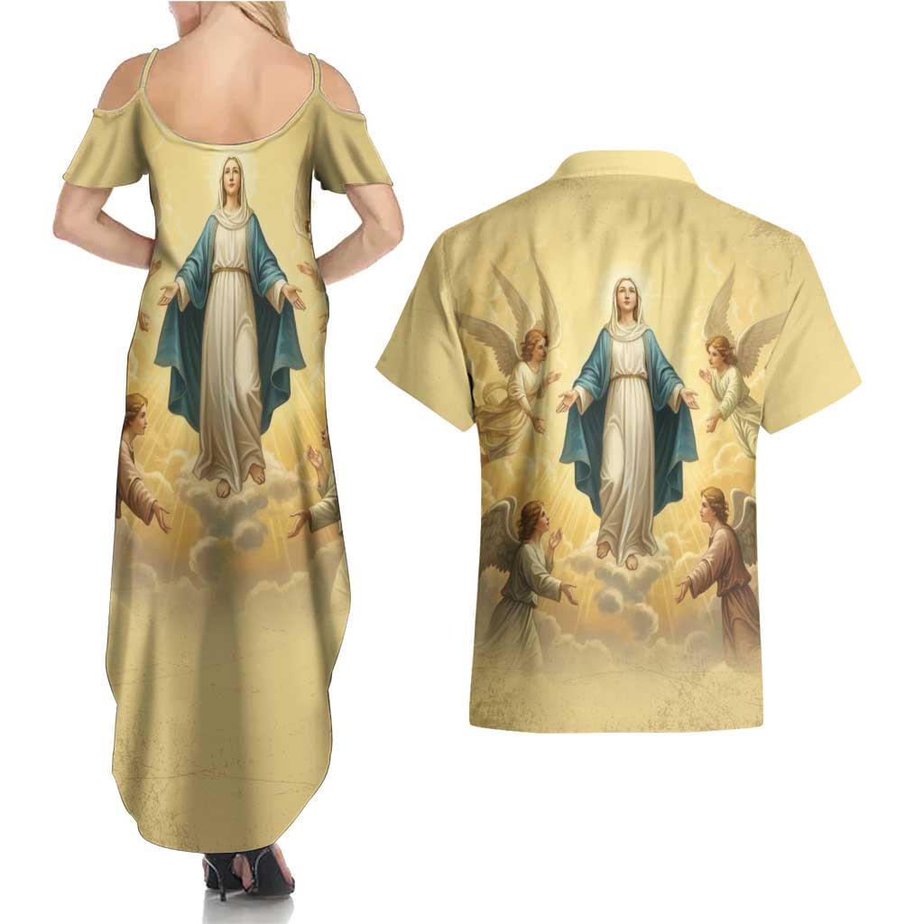 Blessed Virgin Mary Couples Matching Summer Maxi Dress and Hawaiian Shirt Falling Asleep of the Mother of God - Wonder Print Shop