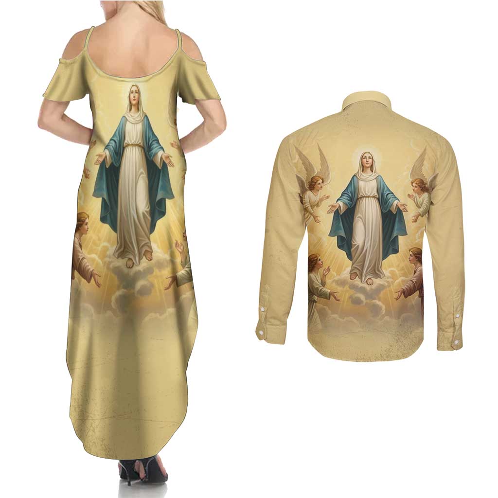 Blessed Virgin Mary Couples Matching Summer Maxi Dress and Long Sleeve Button Shirt Falling Asleep of the Mother of God - Wonder Print Shop
