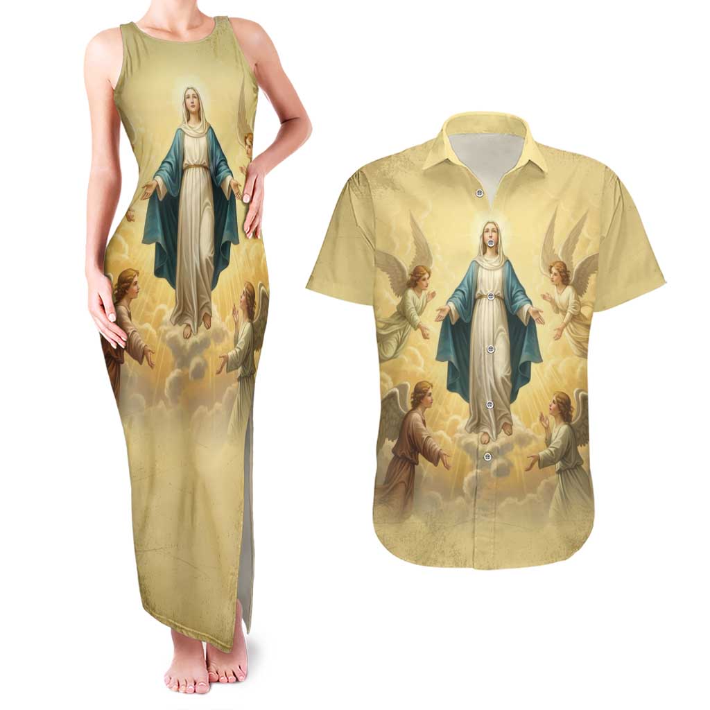 Blessed Virgin Mary Couples Matching Tank Maxi Dress and Hawaiian Shirt Falling Asleep of the Mother of God - Wonder Print Shop