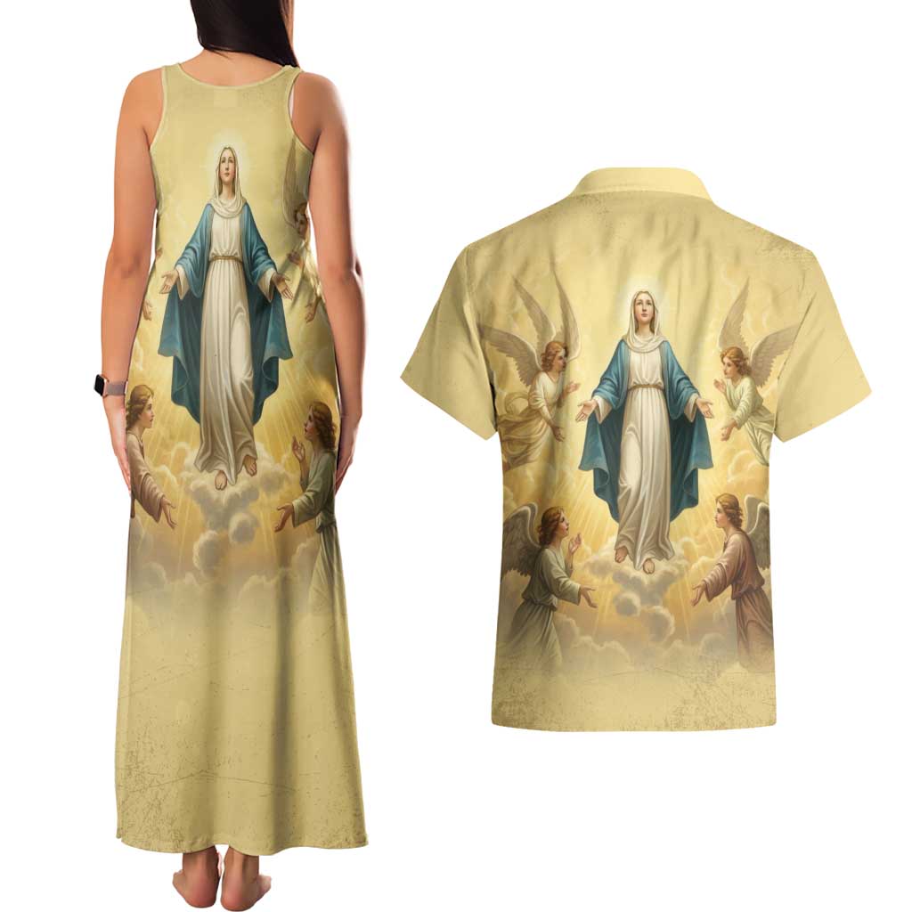 Blessed Virgin Mary Couples Matching Tank Maxi Dress and Hawaiian Shirt Falling Asleep of the Mother of God - Wonder Print Shop