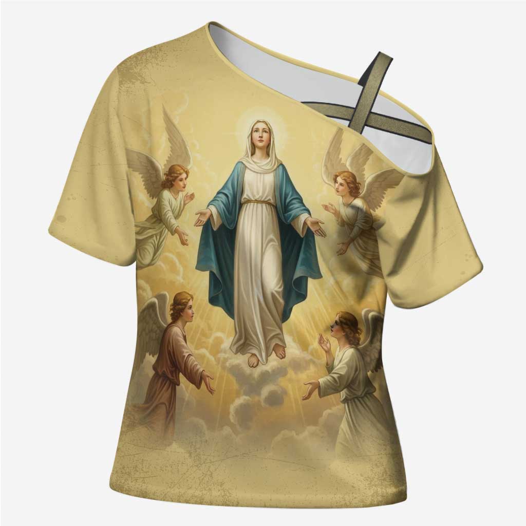 Blessed Virgin Mary Cross Shoulder Shirt Falling Asleep of the Mother of God - Wonder Print Shop