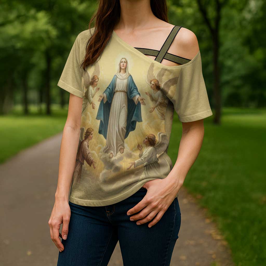 Blessed Virgin Mary Cross Shoulder Shirt Falling Asleep of the Mother of God - Wonder Print Shop