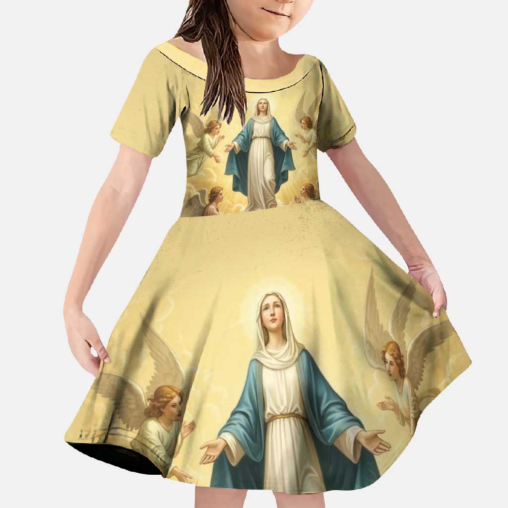 Blessed Virgin Mary Family Matching Long Sleeve Bodycon Dress and Hawaiian Shirt Falling Asleep of the Mother of God - Wonder Print Shop