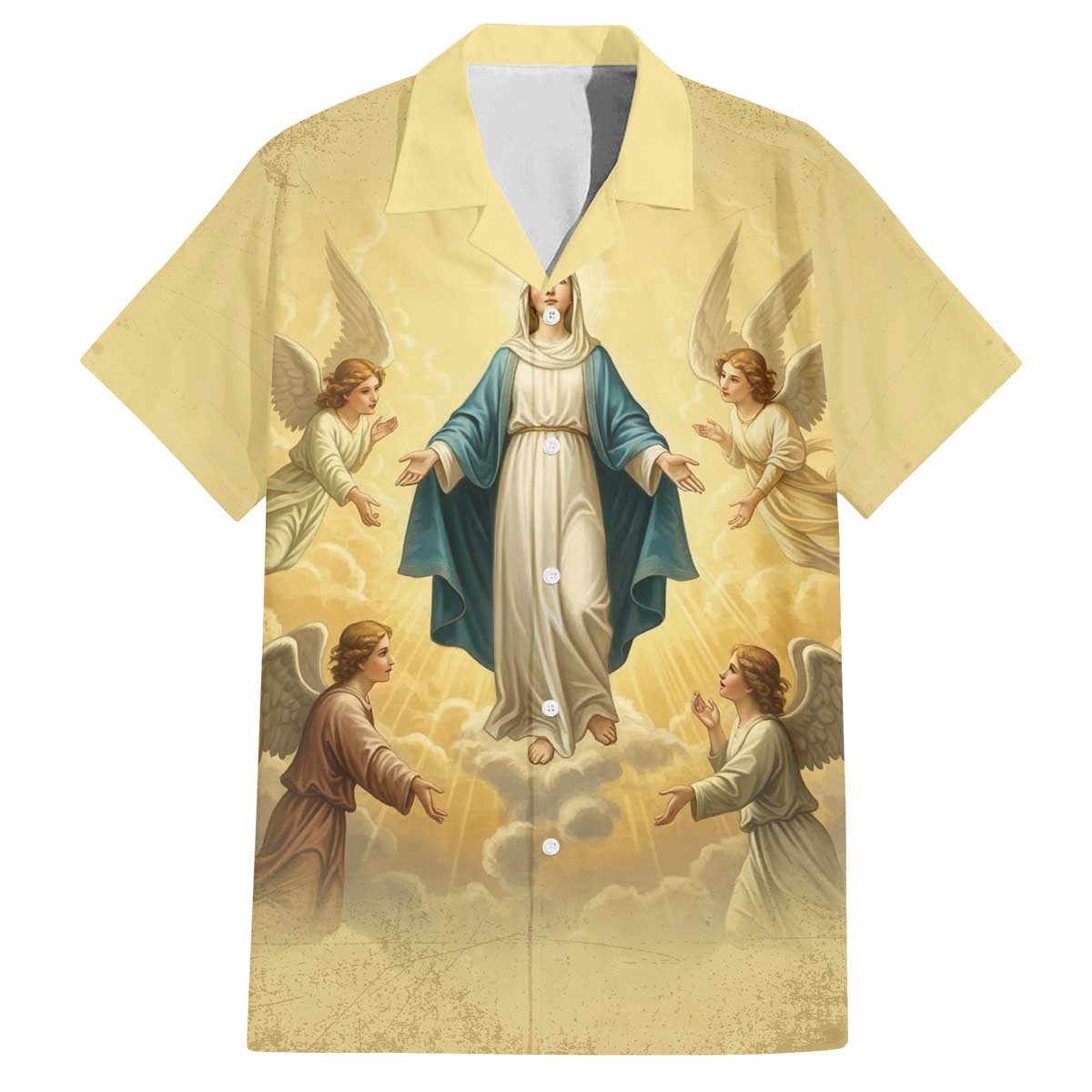 Blessed Virgin Mary Family Matching Off The Shoulder Long Sleeve Dress and Hawaiian Shirt Falling Asleep of the Mother of God - Wonder Print Shop