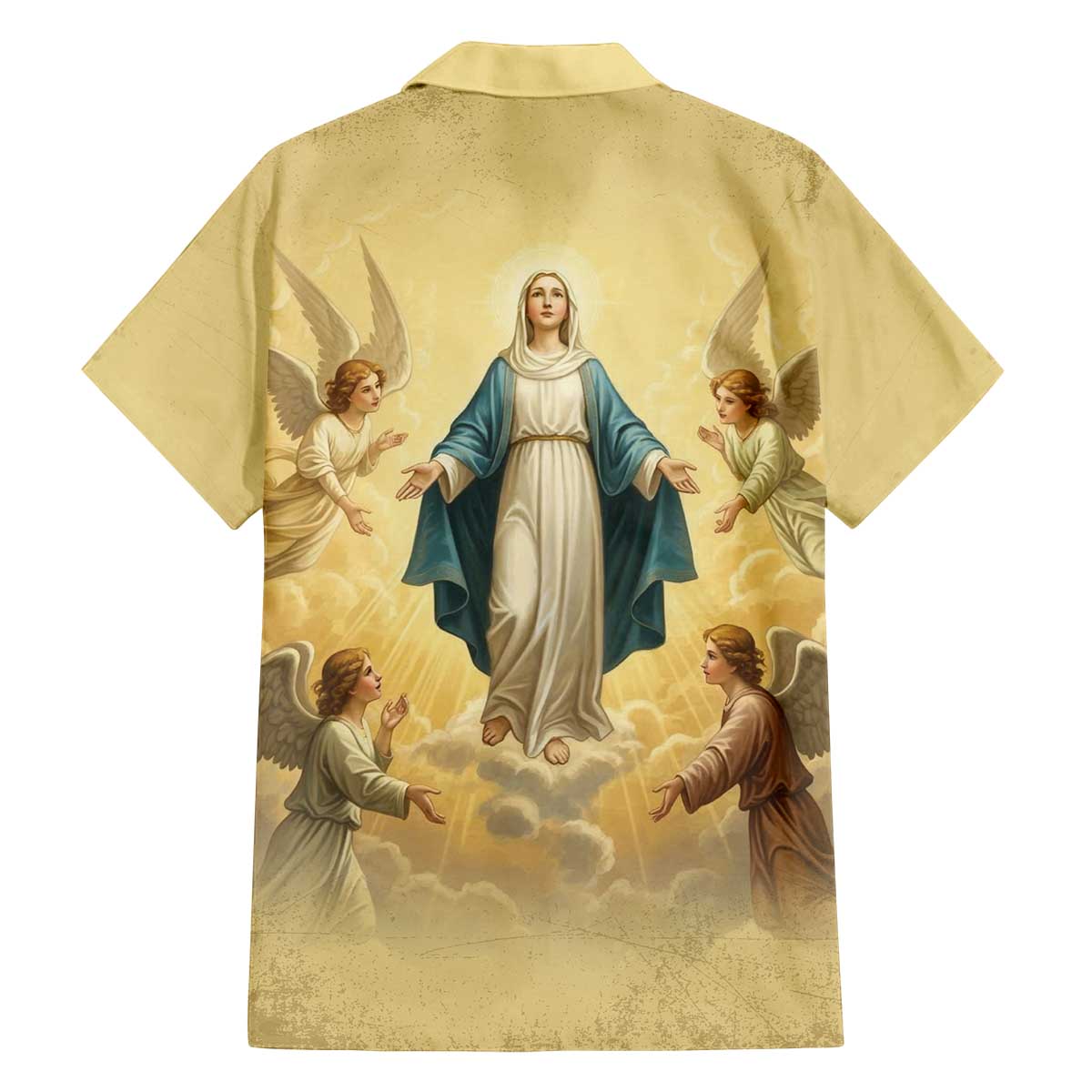 Blessed Virgin Mary Family Matching Off The Shoulder Long Sleeve Dress and Hawaiian Shirt Falling Asleep of the Mother of God - Wonder Print Shop