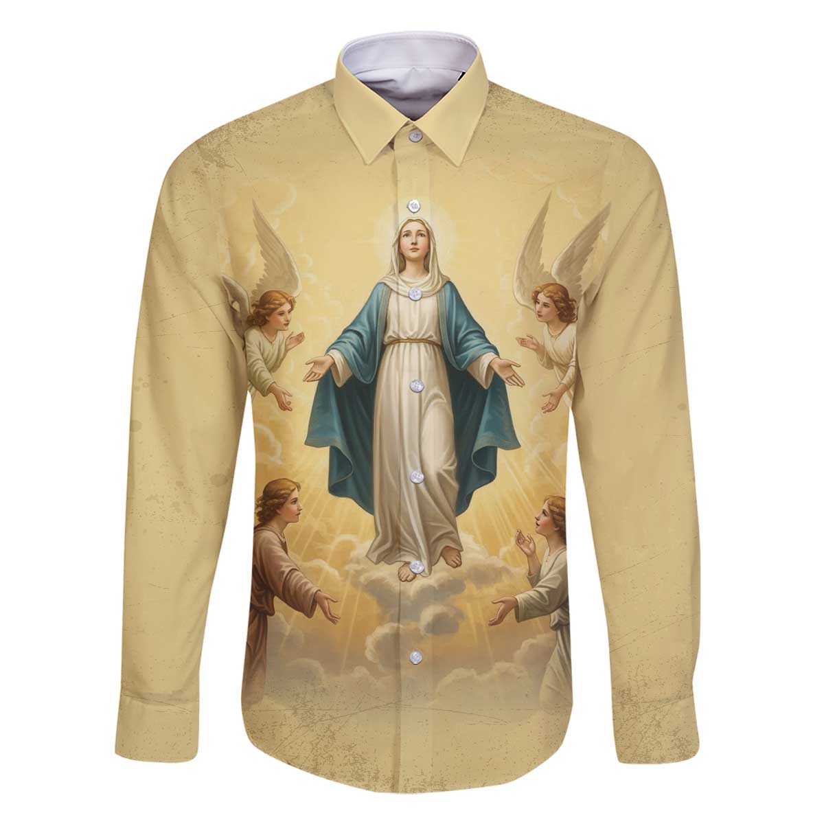 Blessed Virgin Mary Family Matching Off The Shoulder Long Sleeve Dress and Hawaiian Shirt Falling Asleep of the Mother of God - Wonder Print Shop