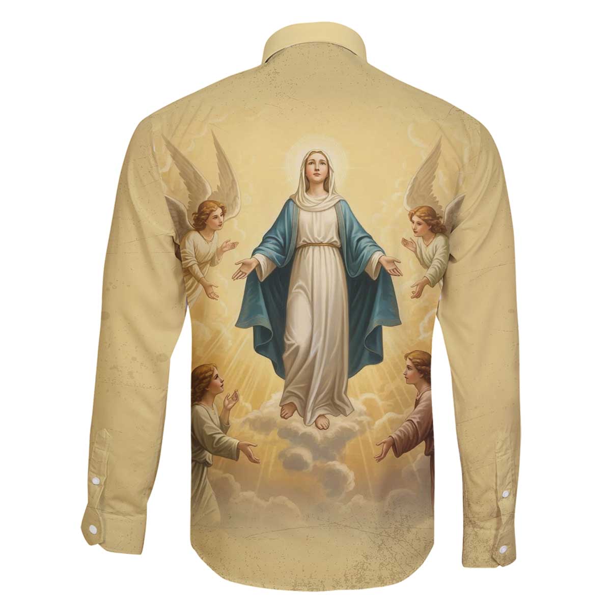 Blessed Virgin Mary Family Matching Off The Shoulder Long Sleeve Dress and Hawaiian Shirt Falling Asleep of the Mother of God - Wonder Print Shop