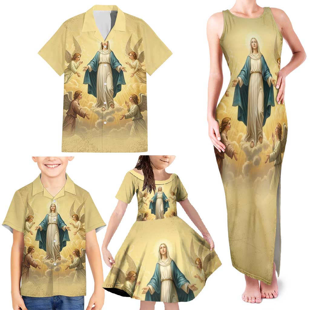 Blessed Virgin Mary Family Matching Tank Maxi Dress and Hawaiian Shirt Falling Asleep of the Mother of God - Wonder Print Shop