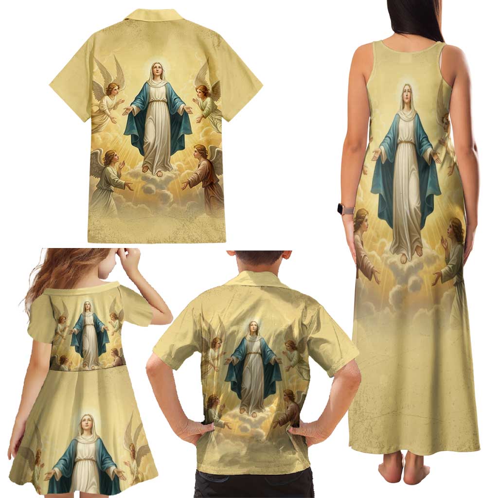 Blessed Virgin Mary Family Matching Tank Maxi Dress and Hawaiian Shirt Falling Asleep of the Mother of God - Wonder Print Shop