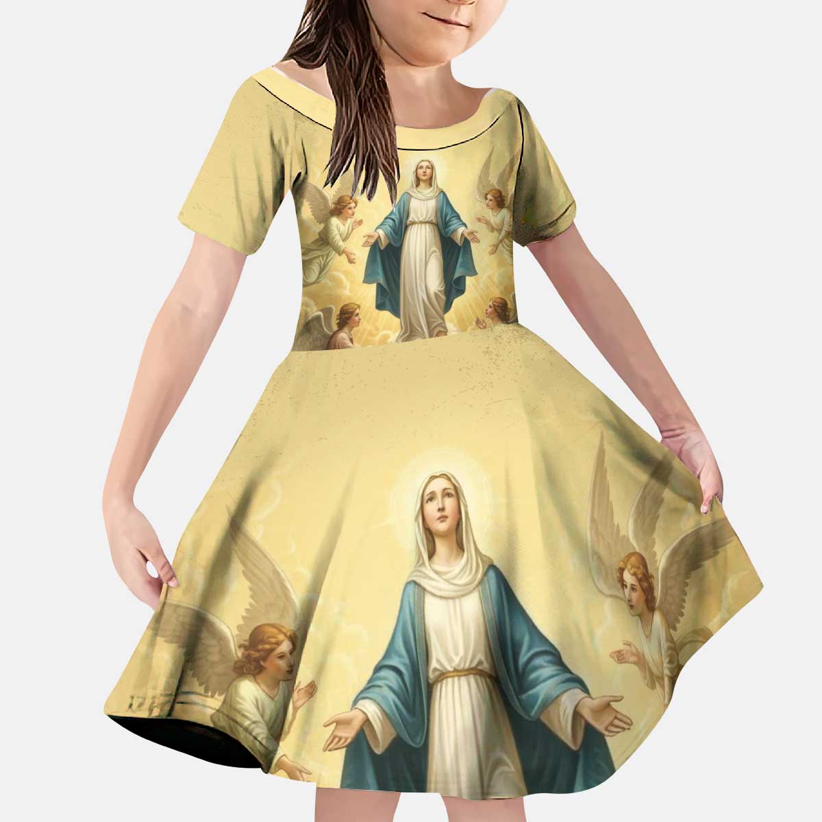 Blessed Virgin Mary Kid Short Sleeve Dress Falling Asleep of the Mother of God - Wonder Print Shop