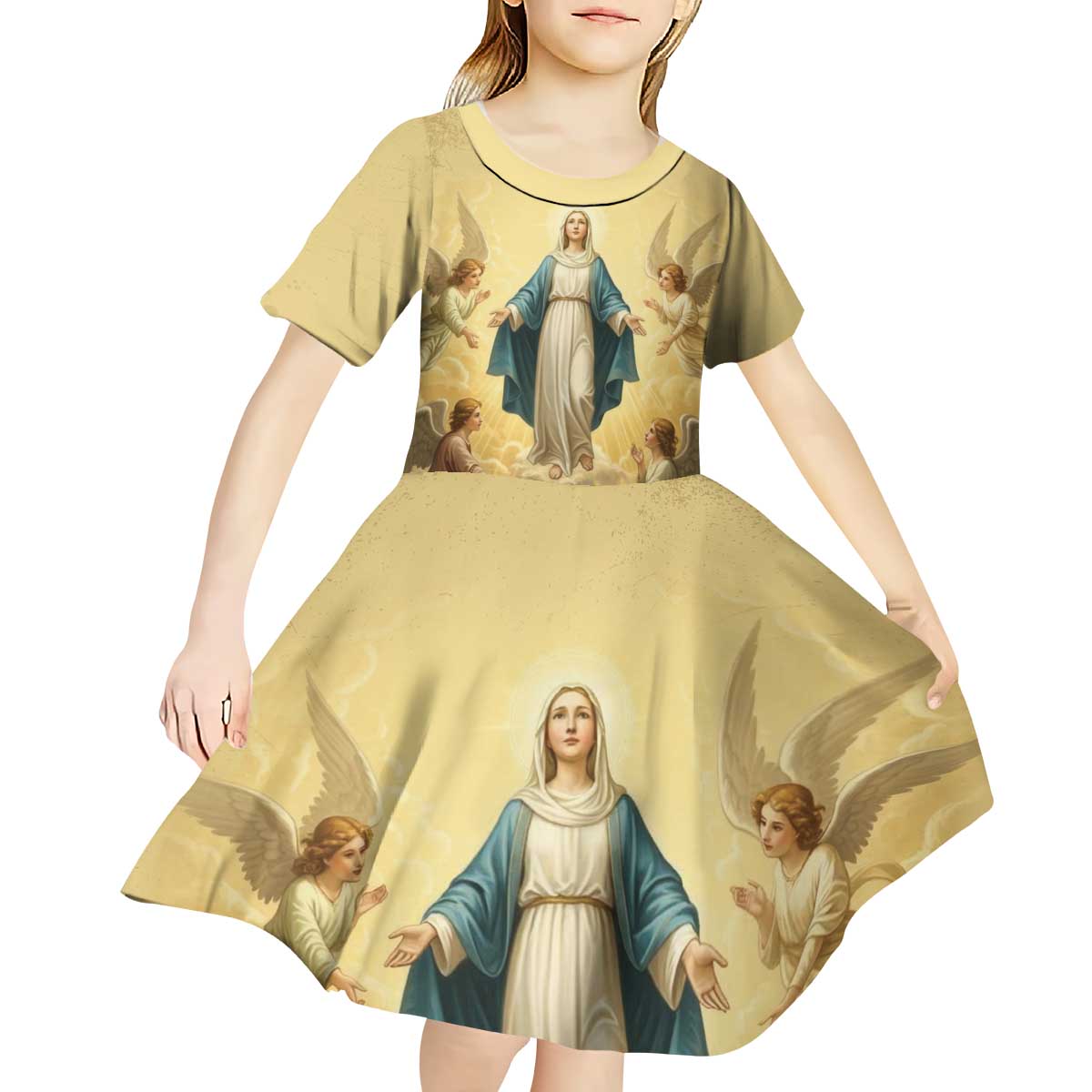 Blessed Virgin Mary Kid Short Sleeve Dress Falling Asleep of the Mother of God - Wonder Print Shop