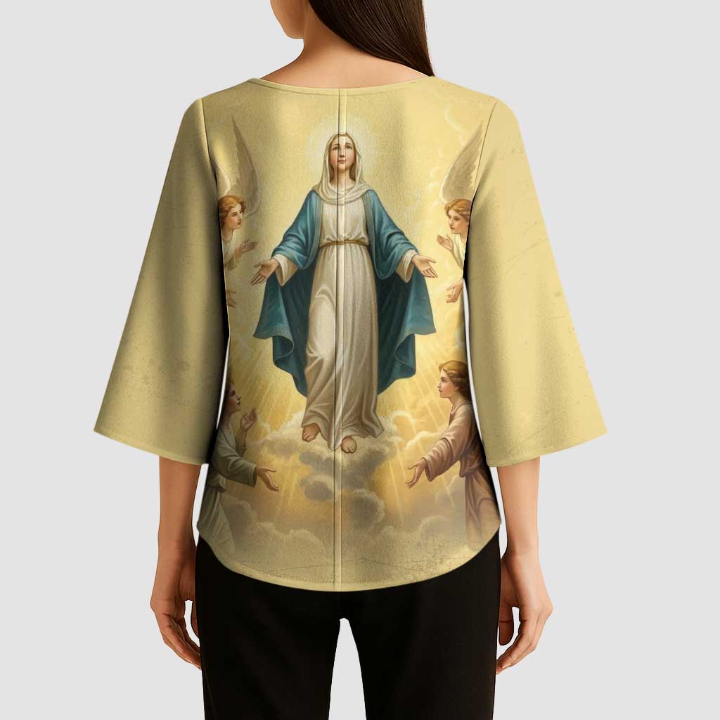 Blessed Virgin Mary Kimono Sleeve Blouse Falling Asleep of the Mother of God - Wonder Print Shop