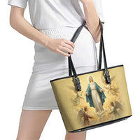 Blessed Virgin Mary Leather Tote Bag Falling Asleep of the Mother of God - Wonder Print Shop