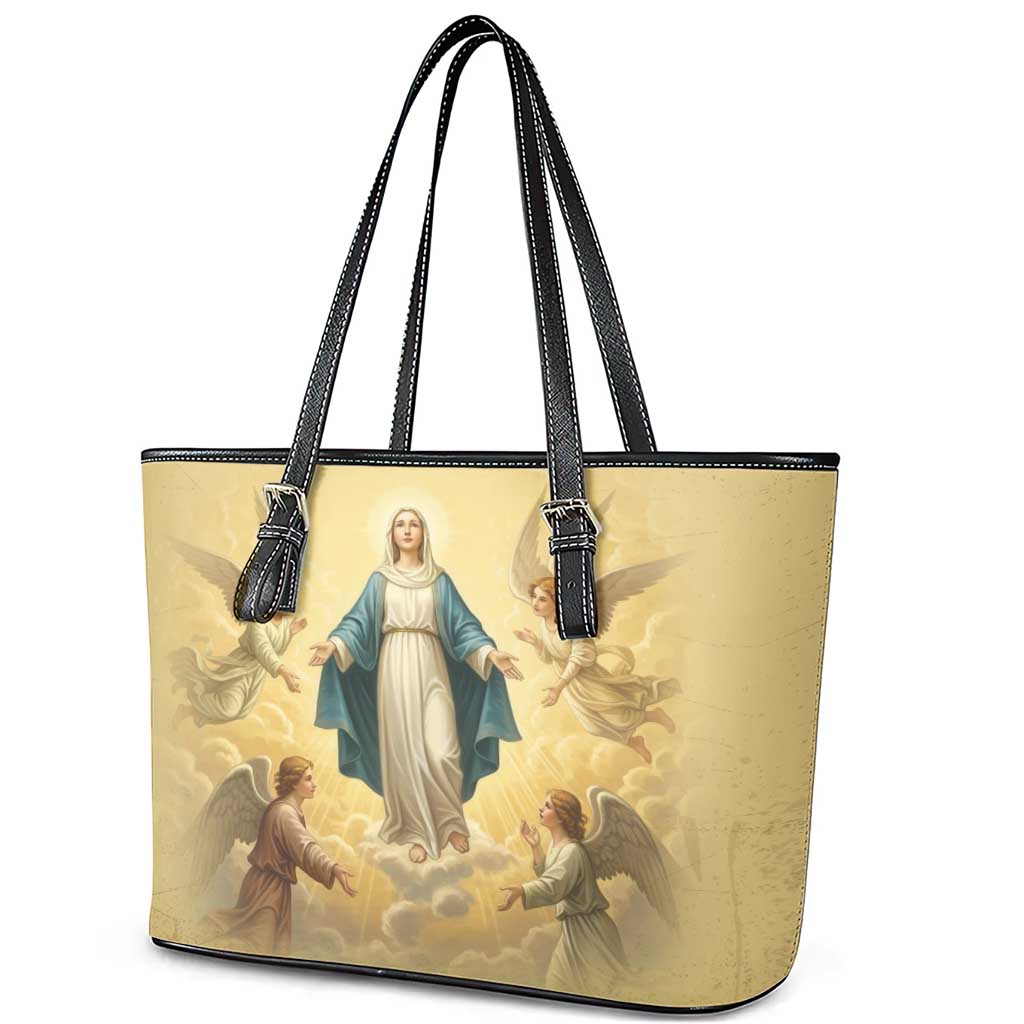 Blessed Virgin Mary Leather Tote Bag Falling Asleep of the Mother of God - Wonder Print Shop