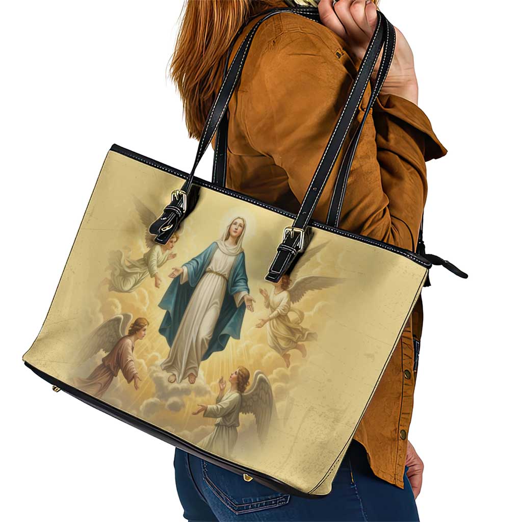 Blessed Virgin Mary Leather Tote Bag Falling Asleep of the Mother of God - Wonder Print Shop