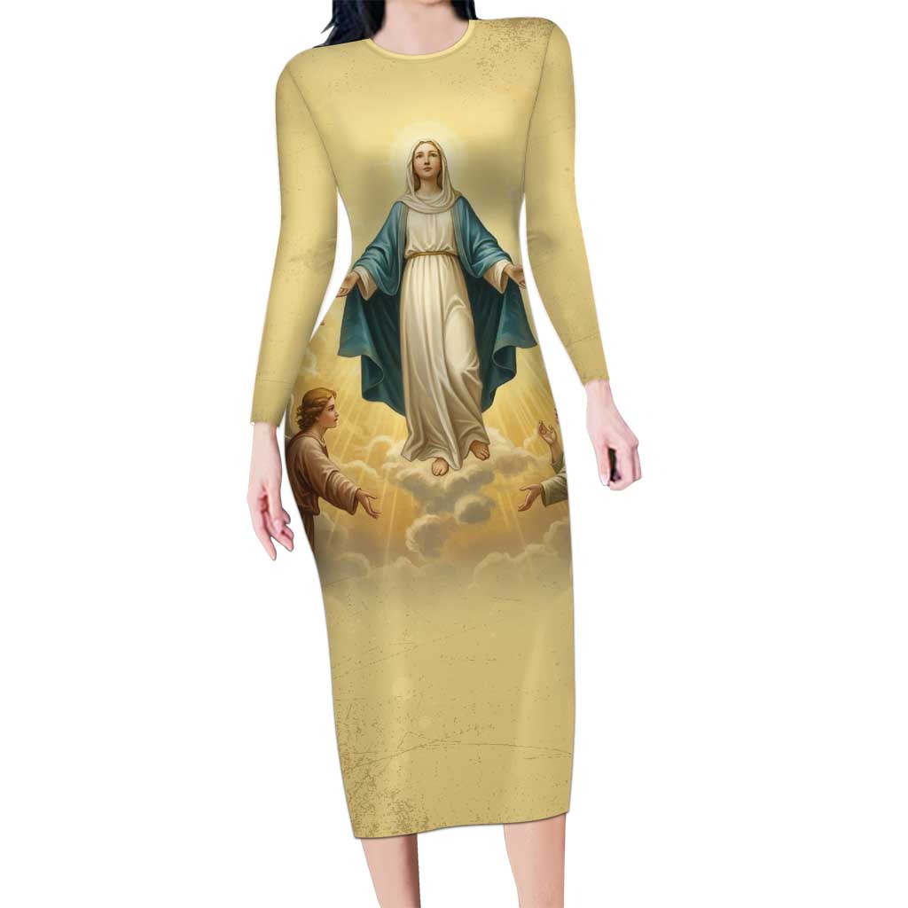Blessed Virgin Mary Long Sleeve Bodycon Dress Falling Asleep of the Mother of God - Wonder Print Shop