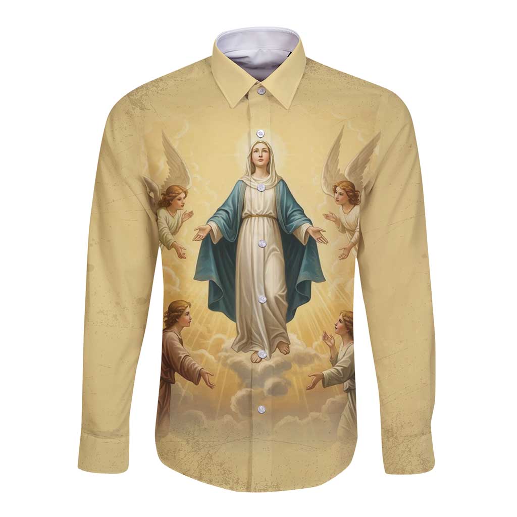 Blessed Virgin Mary Long Sleeve Button Shirt Falling Asleep of the Mother of God - Wonder Print Shop
