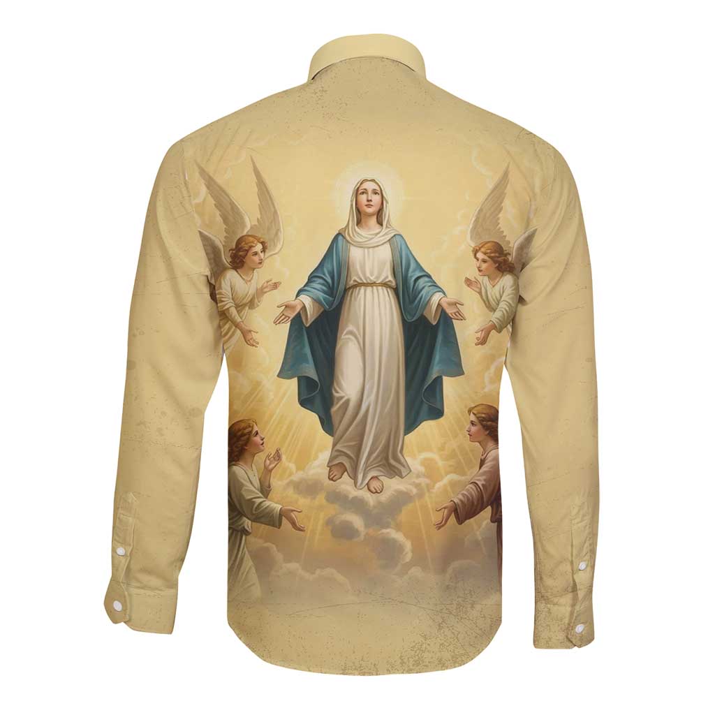 Blessed Virgin Mary Long Sleeve Button Shirt Falling Asleep of the Mother of God - Wonder Print Shop