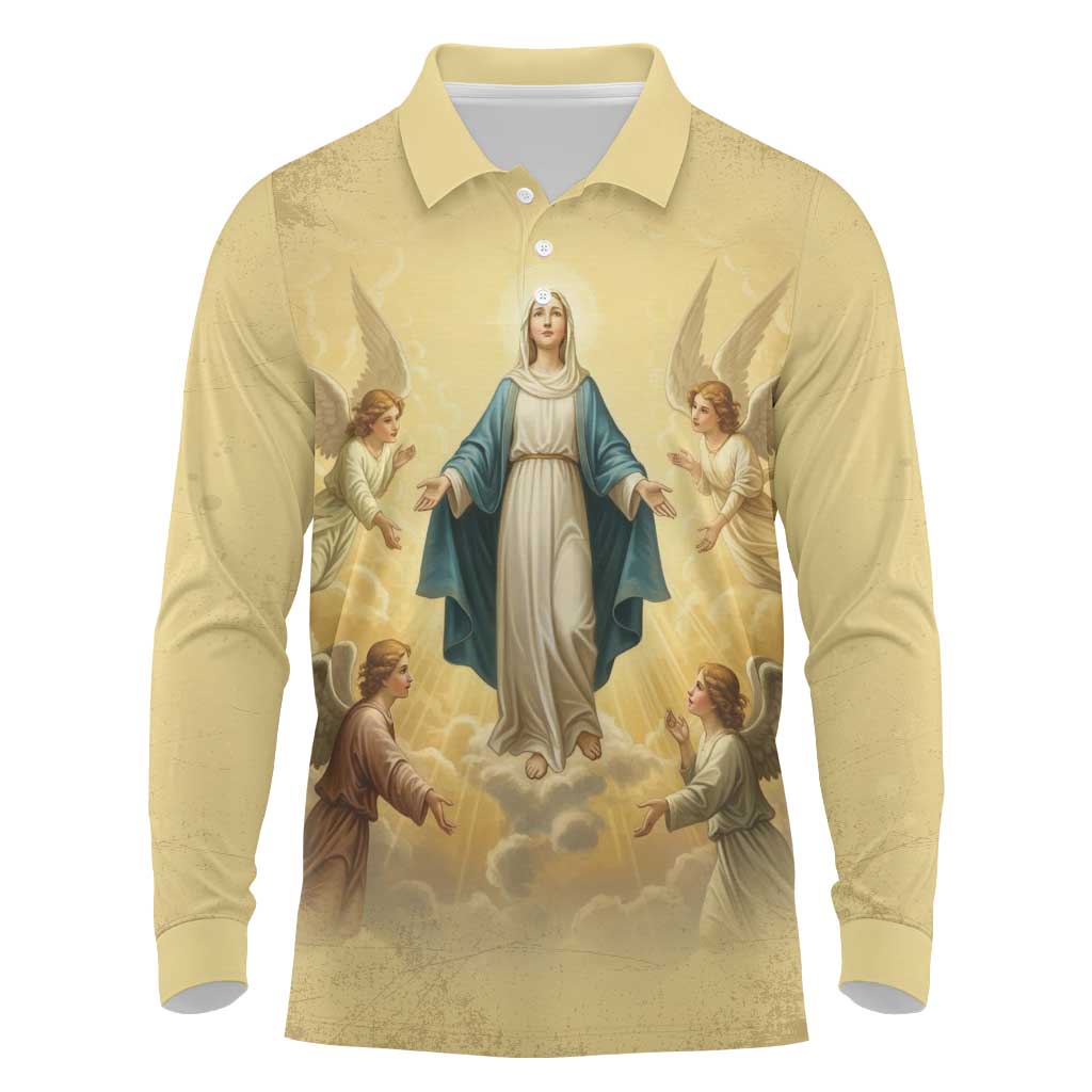 Blessed Virgin Mary Long Sleeve Polo Shirt Falling Asleep of the Mother of God - Wonder Print Shop