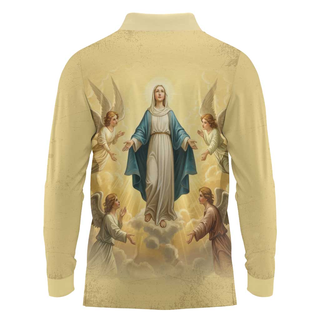Blessed Virgin Mary Long Sleeve Polo Shirt Falling Asleep of the Mother of God - Wonder Print Shop