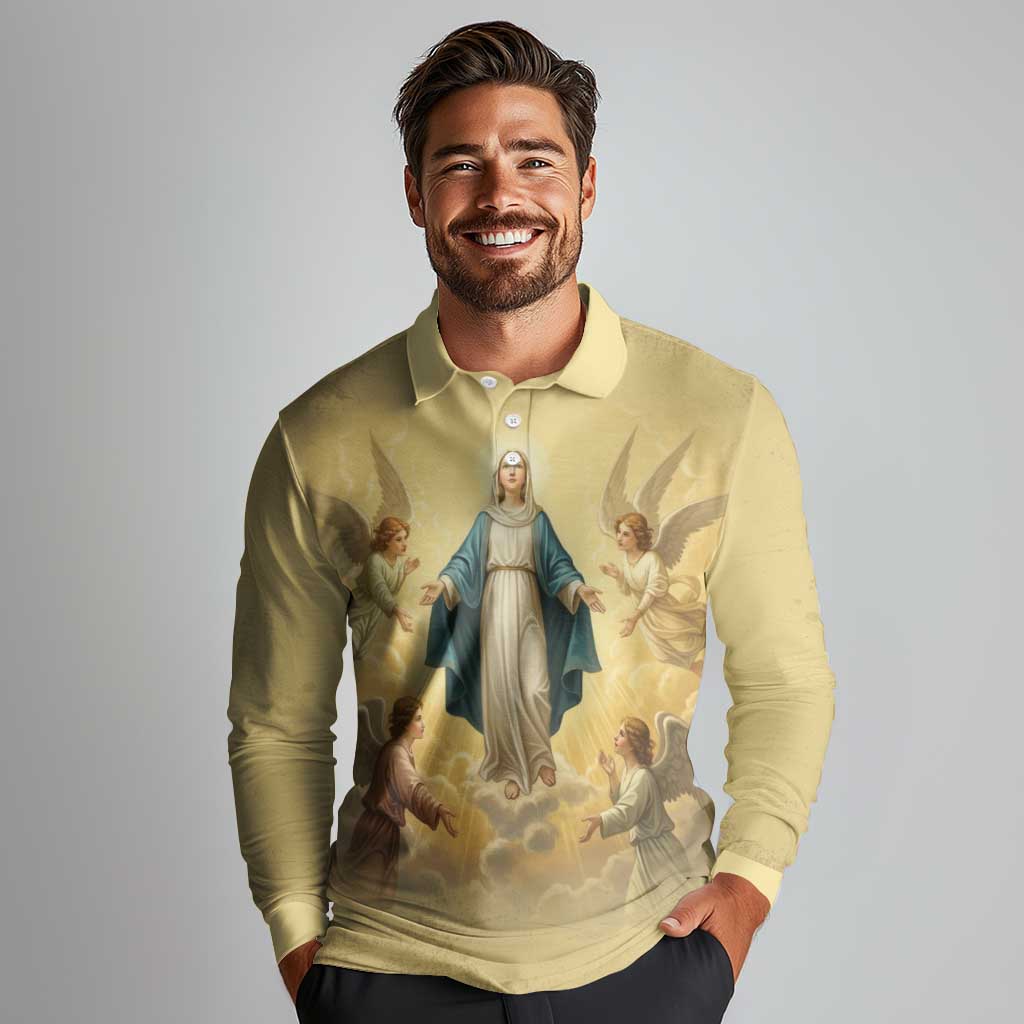 Blessed Virgin Mary Long Sleeve Polo Shirt Falling Asleep of the Mother of God - Wonder Print Shop